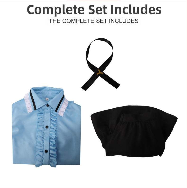 Maailmaplaan värvikas lava Tonggu Yao cos riided sinine pikkade varrukatega vormiriietus lühike seelik cosplay anime riietusriided