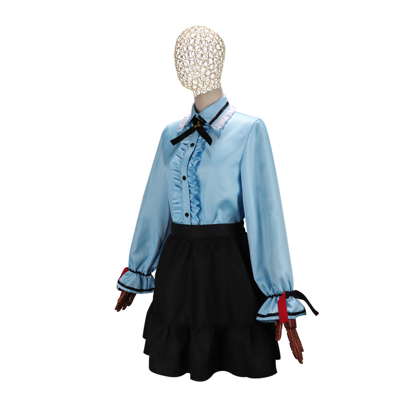 Maailmaplaan värvikas lava Tonggu Yao cos riided sinine pikkade varrukatega vormiriietus lühike seelik cosplay anime riietusriided