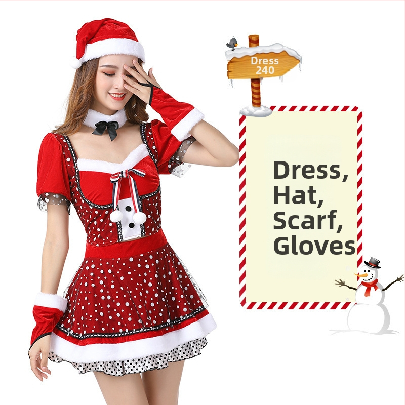 Seksikad valged kohevad jõuluriided laos Jõulukostüüm Kuldse sametkangast jänkutüdruku kostüüm Lavaesinemine