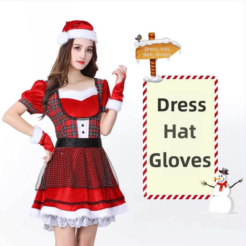 Seksikad valged kohevad jõuluriided laos Jõulukostüüm Kuldse sametkangast jänkutüdruku kostüüm Lavaesinemine