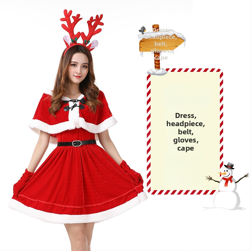 Seksikad valged kohevad jõuluriided laos Jõulukostüüm Kuldse sametkangast jänkutüdruku kostüüm Lavaesinemine