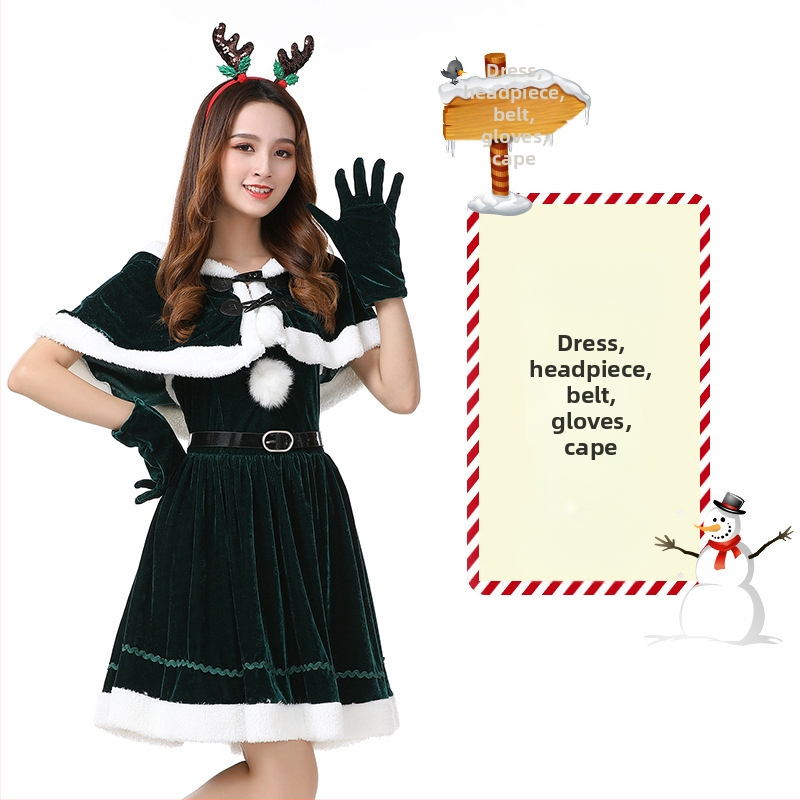 Seksikad valged kohevad jõuluriided laos Jõulukostüüm Kuldse sametkangast jänkutüdruku kostüüm Lavaesinemine