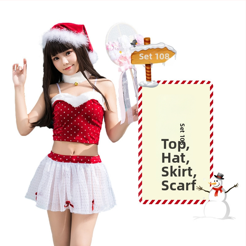 Seksikad valged kohevad jõuluriided laos Jõulukostüüm Kuldse sametkangast jänkutüdruku kostüüm Lavaesinemine