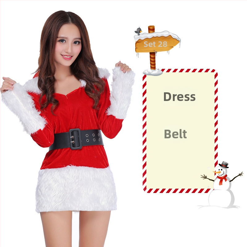 Seksikad valged kohevad jõuluriided laos Jõulukostüüm Kuldse sametkangast jänkutüdruku kostüüm Lavaesinemine