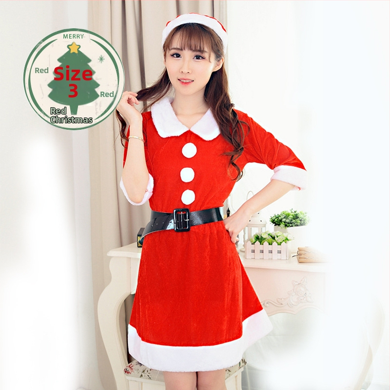 Seksikad valged kohevad jõuluriided laos Jõulukostüüm Kuldse sametkangast jänkutüdruku kostüüm Lavaesinemine