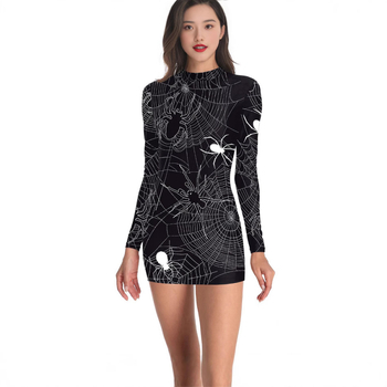 Halloweenske večerné šaty na predstavenie, párty šaty s potlačou telového tkaniva, spojené šaty s lebkou, úzke šaty