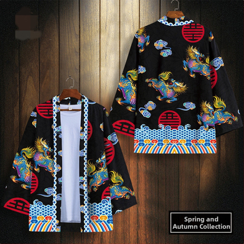 Piiriülene uus rahvusstiilis Xingshi 3D digitaaltrükiga kimono rüü, poolvarrukatega sulgedest kootud kardigan