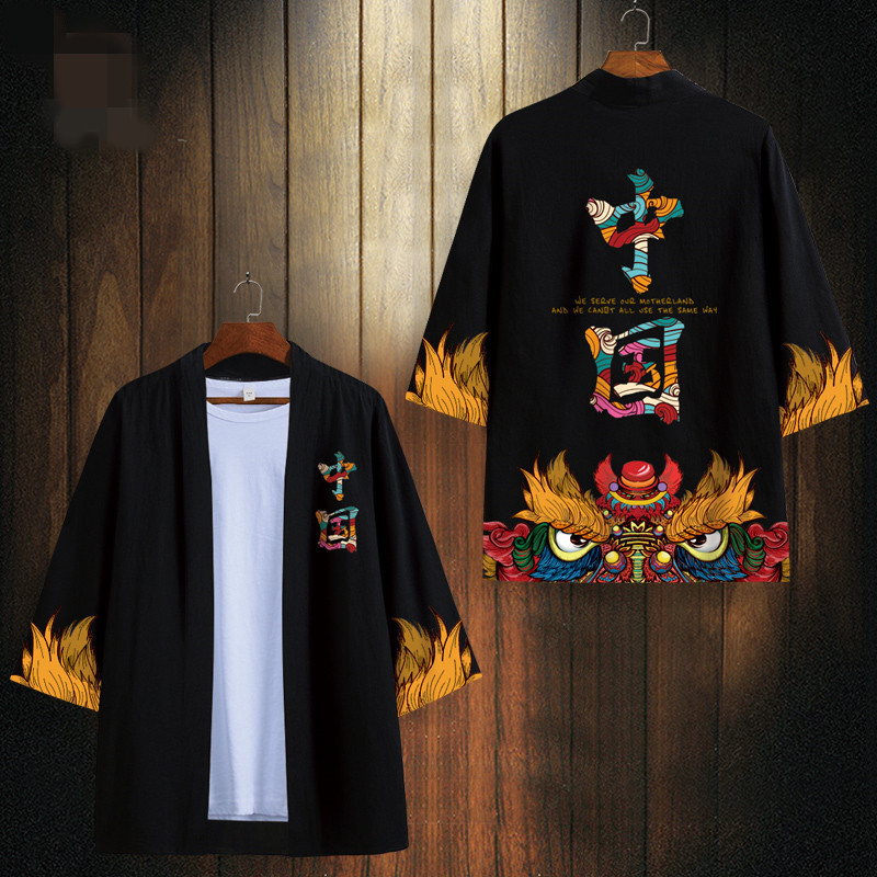 Piiriülene uus rahvusstiilis Xingshi 3D digitaaltrükiga kimono rüü, poolvarrukatega sulgedest kootud kardigan