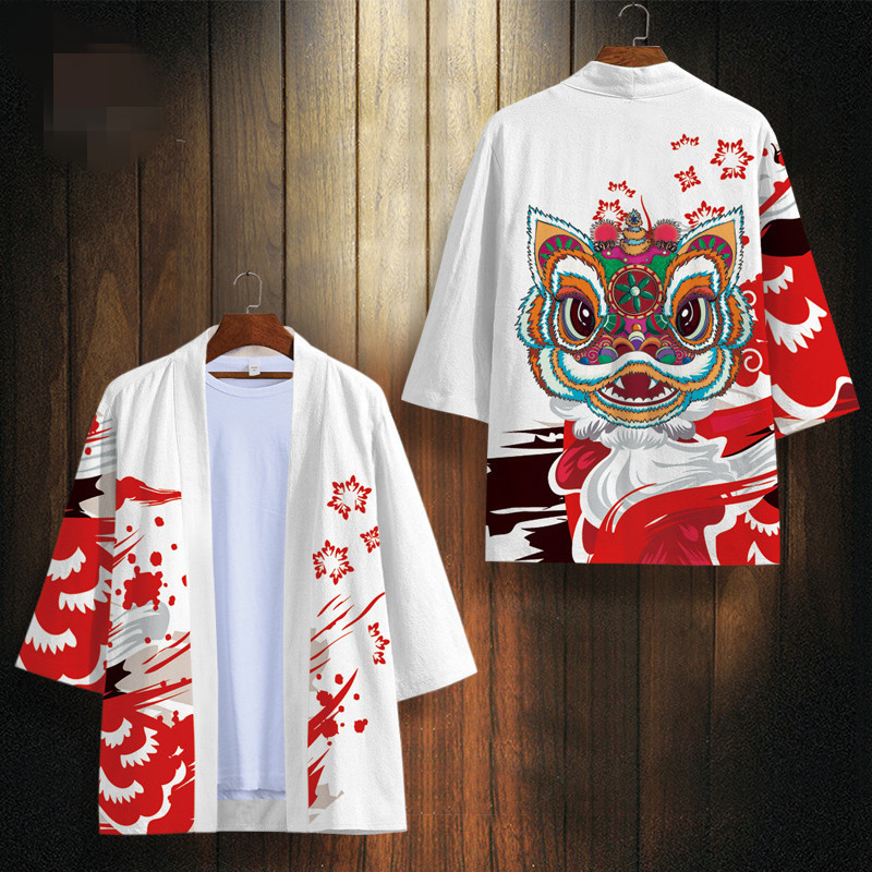 Piiriülene uus rahvusstiilis Xingshi 3D digitaaltrükiga kimono rüü, poolvarrukatega sulgedest kootud kardigan