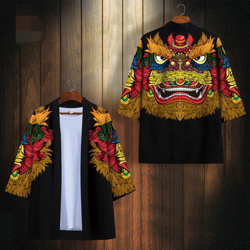 Piiriülene uus rahvusstiilis Xingshi 3D digitaaltrükiga kimono rüü, poolvarrukatega sulgedest kootud kardigan