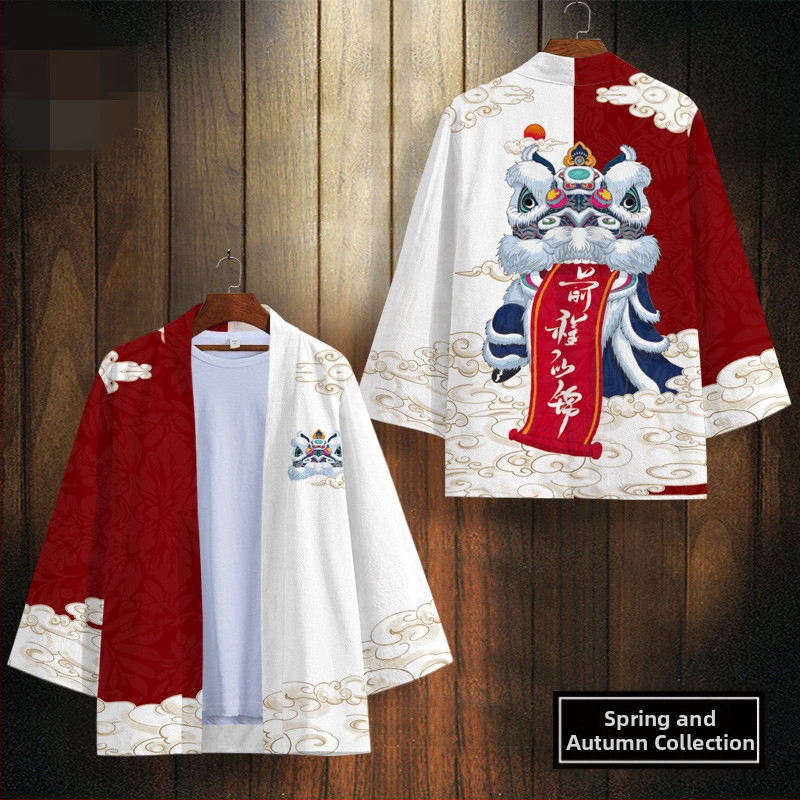 Piiriülene uus rahvusstiilis Xingshi 3D digitaaltrükiga kimono rüü, poolvarrukatega sulgedest kootud kardigan