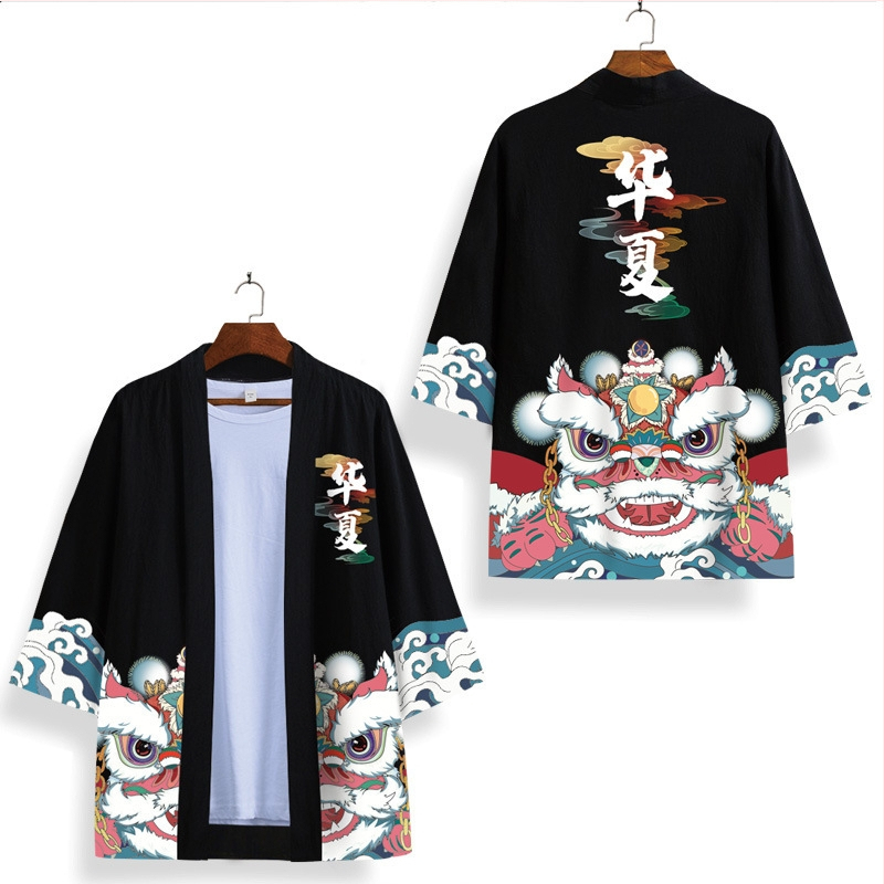 Piiriülene uus rahvusstiilis Xingshi 3D digitaaltrükiga kimono rüü, poolvarrukatega sulgedest kootud kardigan