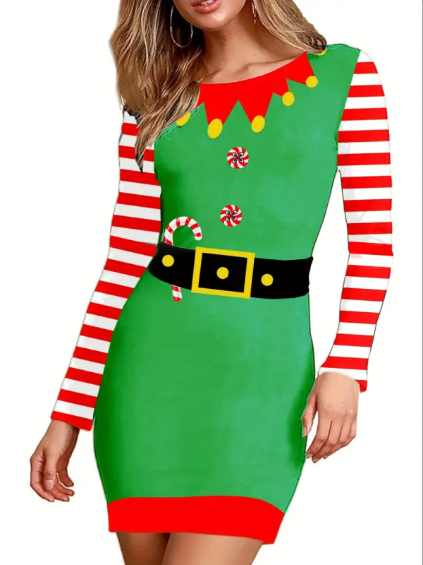 Halloween 2024 transfrontalier Amazon Europa și Statele Unite rochie slim elastică strâmtă cu mânecă lungă fustă imprimată distractivă pentru femei