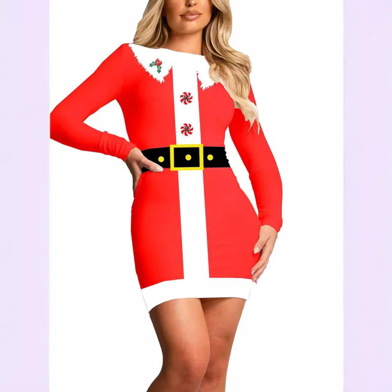 Halloween 2024 transfrontalier Amazon Europa și Statele Unite rochie slim elastică strâmtă cu mânecă lungă fustă imprimată distractivă pentru femei