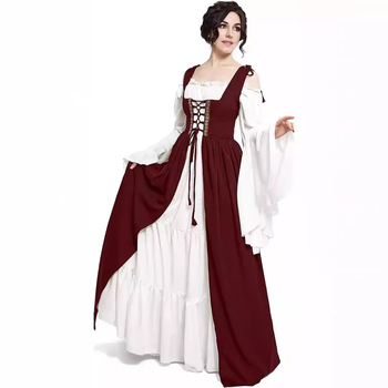 Amazon AliExpressi keskaegse halloweeni taassünni kleit komplekt vöökohaga kraega cos kleit laos