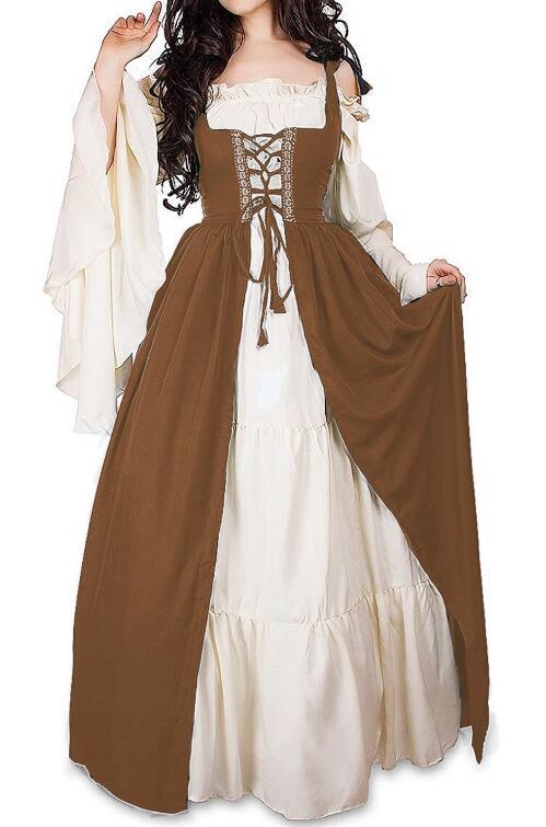 Amazon AliExpressi keskaegse halloweeni taassünni kleit komplekt vöökohaga kraega cos kleit laos