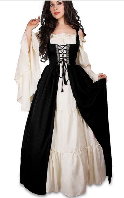 Amazon AliExpressi keskaegse halloweeni taassünni kleit komplekt vöökohaga kraega cos kleit laos