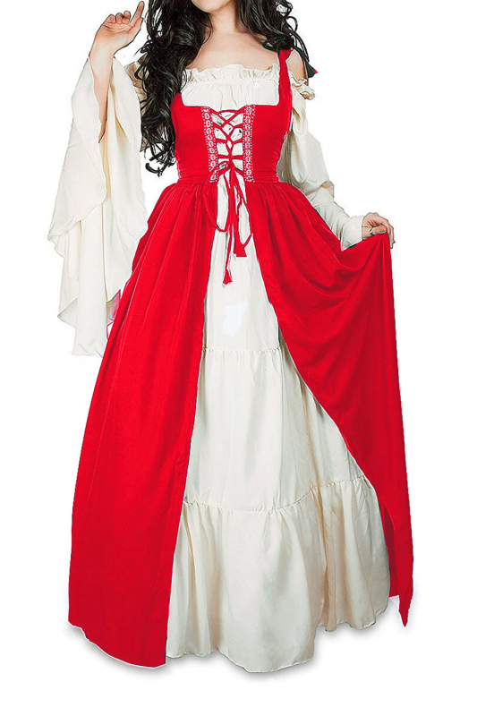 Amazon AliExpressi keskaegse halloweeni taassünni kleit komplekt vöökohaga kraega cos kleit laos