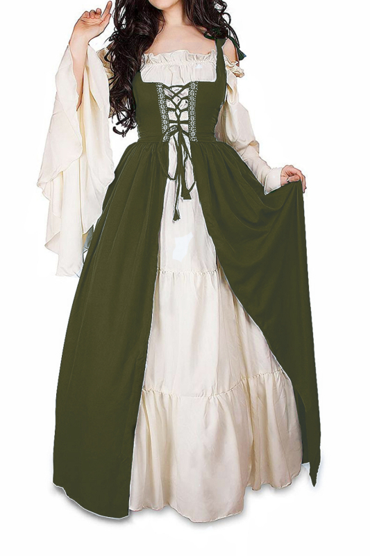 Amazon AliExpressi keskaegse halloweeni taassünni kleit komplekt vöökohaga kraega cos kleit laos