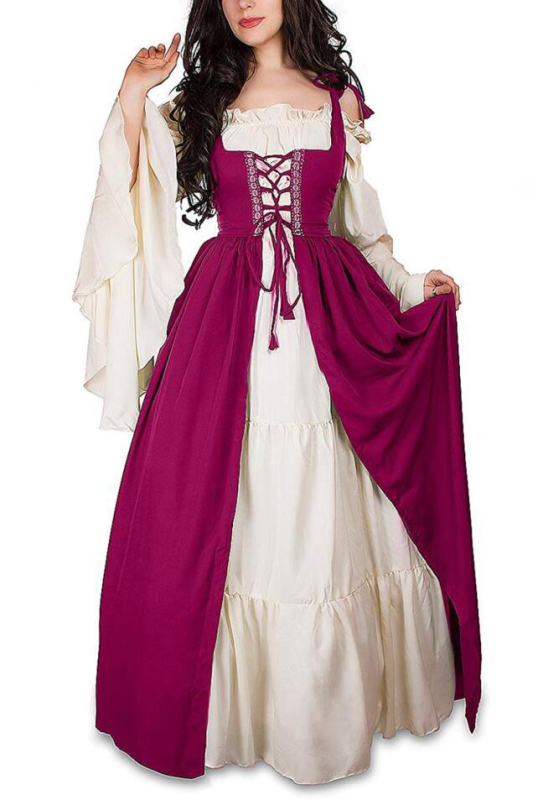 Amazon AliExpressi keskaegse halloweeni taassünni kleit komplekt vöökohaga kraega cos kleit laos