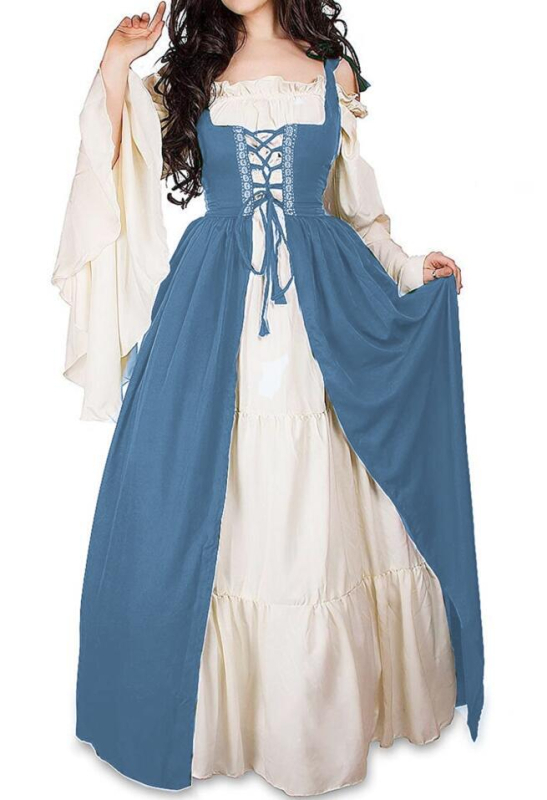 Amazon AliExpressi keskaegse halloweeni taassünni kleit komplekt vöökohaga kraega cos kleit laos