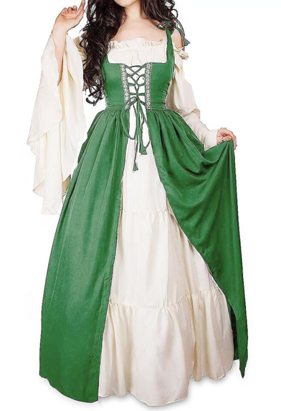 Amazon AliExpressi keskaegse halloweeni taassünni kleit komplekt vöökohaga kraega cos kleit laos