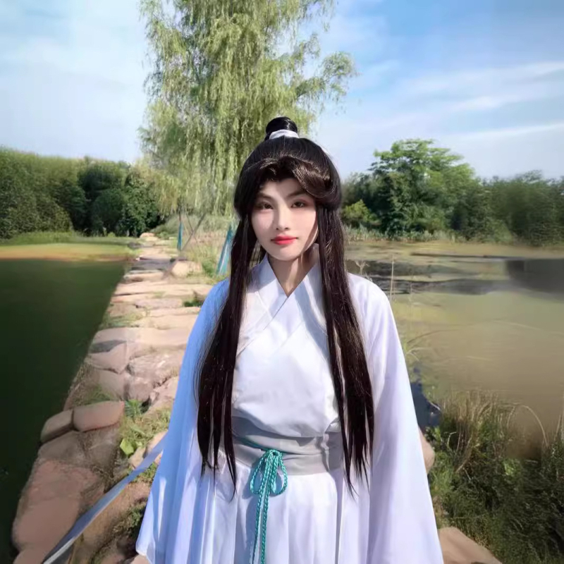 Svētības un pateicības cosplay tērps ar cepuri, parūku, apaviem, anime princeses kostīmu, seno zilo pušķīšu jostasvietu