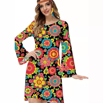 Amazon transfrontalier nou festival de îmbrăcăminte pentru femei europene și americane, îmbrăcăminte hippie vintage cu rochie pentru femei cu eșarfă pe cap