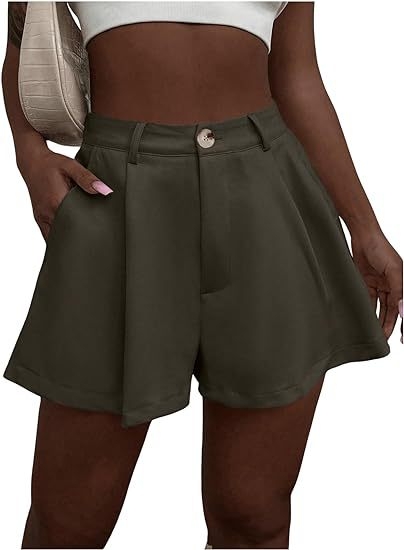 Amazon Cross-Border női rugalmas, magas derekú, széles szárú, elegáns rövidnadrág, rakott, formális nyári rövidnadrág