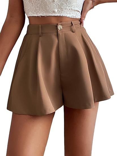 Amazon Cross-Border női rugalmas, magas derekú, széles szárú, elegáns rövidnadrág, rakott, formális nyári rövidnadrág