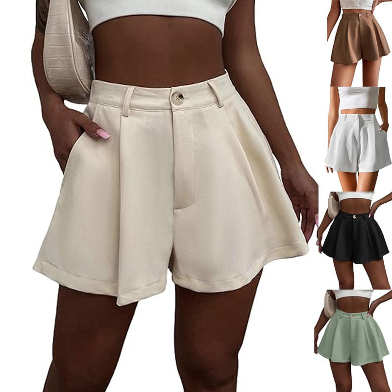 Amazon Cross-Border női rugalmas, magas derekú, széles szárú, elegáns rövidnadrág, rakott, formális nyári rövidnadrág