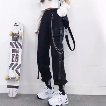 Femeii slăbire talie înaltă toamna frumos negru pantaloni femeii lejer drepte stil coreean lanț la modă