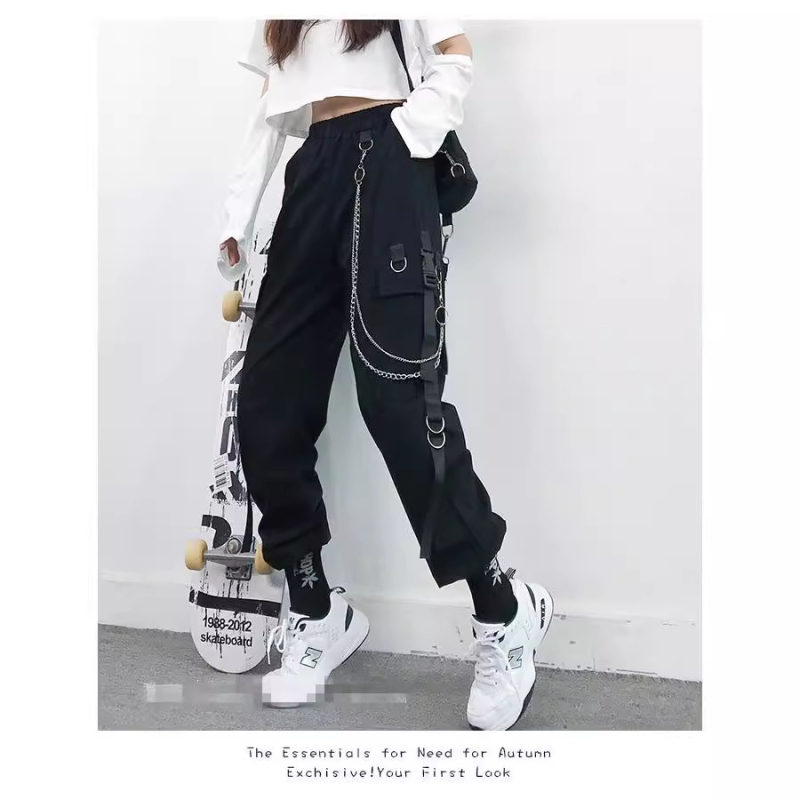 Femeii slăbire talie înaltă toamna frumos negru pantaloni femeii lejer drepte stil coreean lanț la modă