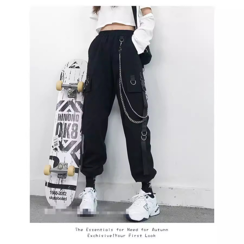 Femeii slăbire talie înaltă toamna frumos negru pantaloni femeii lejer drepte stil coreean lanț la modă