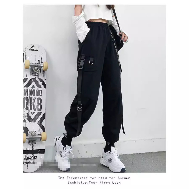 Femeii slăbire talie înaltă toamna frumos negru pantaloni femeii lejer drepte stil coreean lanț la modă