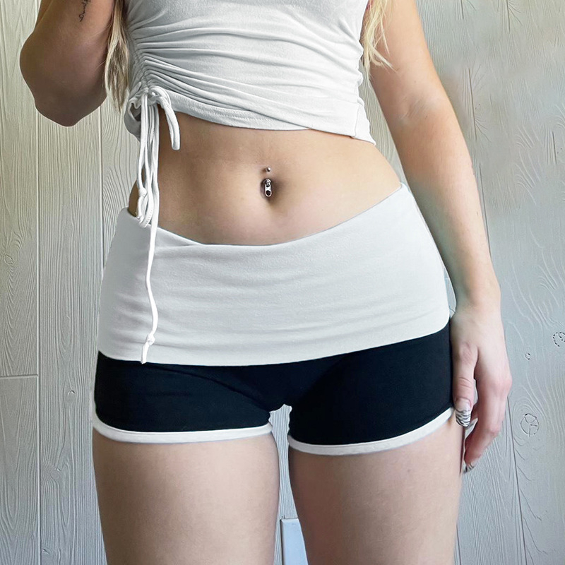 Pantaloni scurți sport cu talie joasă, în culori contrastante, stil american, sexy, cu talie joasă, slim fit, pantaloni scurți sport, asortați