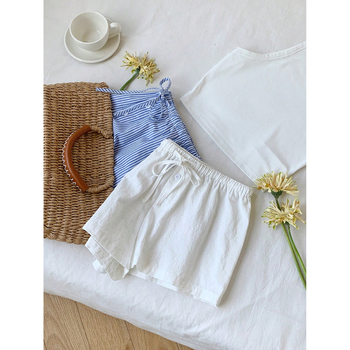 Летни нови модни основни нишови раирани еластични връзки ежедневни шорти за жени свободни отслабващи универсални домашни панталони