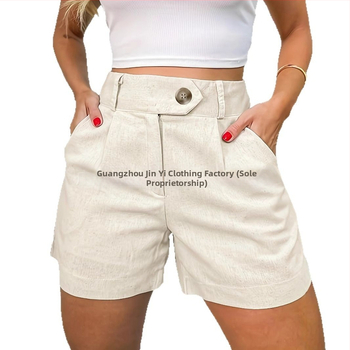 Îmbrăcăminte de vară nouă pentru femei, transfrontalieră europeană și americană, la modă și casual, culoare solidă cu talie înaltă, pantaloni scurți slim fit