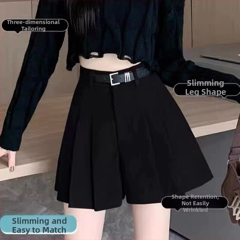 Pantaloni scurți din catifea reiată kaki pentru femei, toamna și iarna, talie înaltă, îmbrăcăminte exterioară, pantaloni europeani, fustă casual Maillard, linie A, plisată, pantaloni