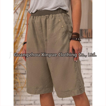 2021 Нови памучни и ленени къси панталони с 5 точки, трансгранични европейски и американски износни дамски ежедневни панталони в чист цвят, прави панталони за домашна употреба