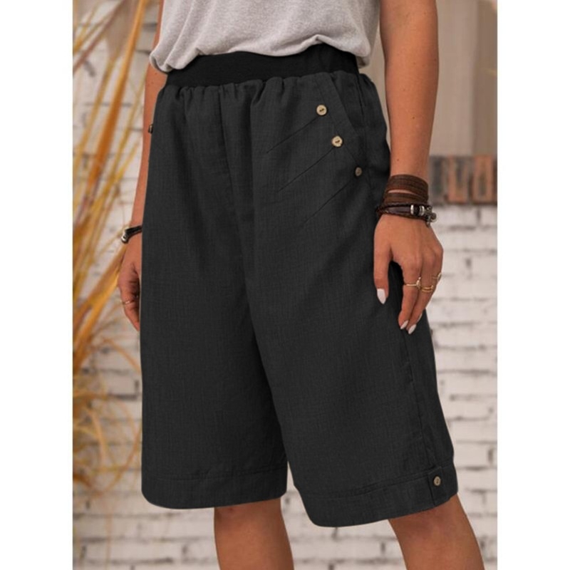 2021 Nové bavlnené a ľanové šortky, 5-bodové nohavice, cezhraničný európsky a americký export, dámske čisto farebné ležérne nohavice, rovné nohavice na domáce použitie