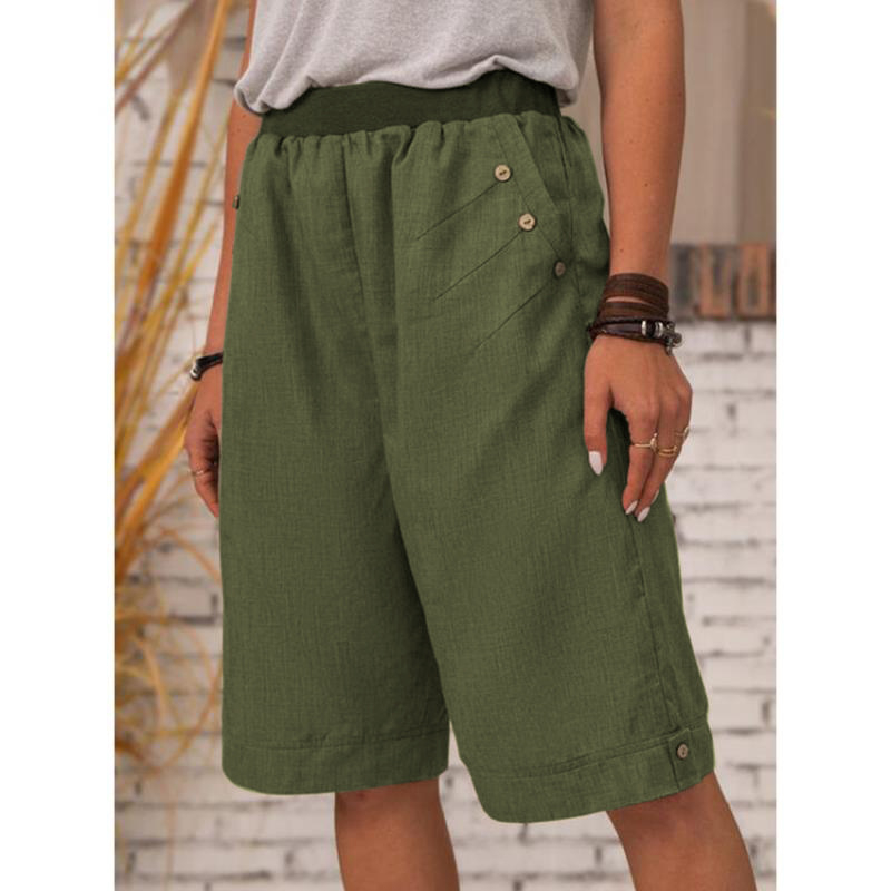2021 Nové bavlnené a ľanové šortky, 5-bodové nohavice, cezhraničný európsky a americký export, dámske čisto farebné ležérne nohavice, rovné nohavice na domáce použitie