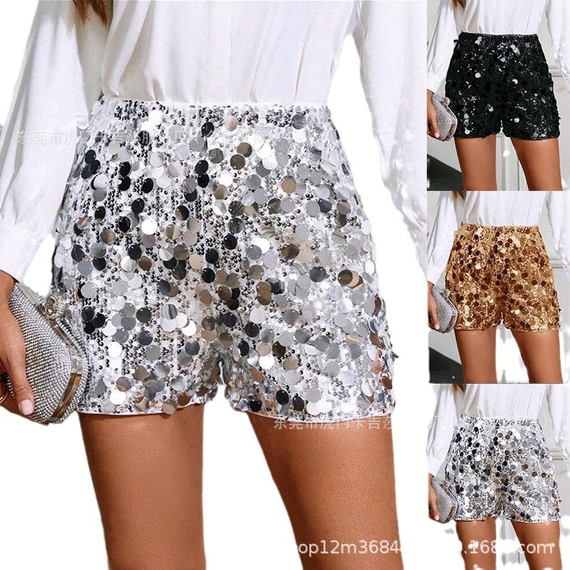 Трансгранично европейско и американско облекло Amazon Aliexpress Дамски лъскави пайети къси панталони Банкетна пола Блестящи панталони за жени
