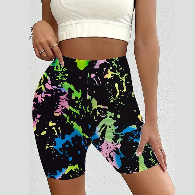 Euroopa ja Ameerika daamide värvipritsmetega kõrge vöökohaga joogapüksid, väliskaubanduse piiriülese moe graffiti spordipüksid, fitness