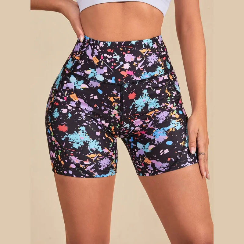 Euroopa ja Ameerika daamide värvipritsmetega kõrge vöökohaga joogapüksid, väliskaubanduse piiriülese moe graffiti spordipüksid, fitness