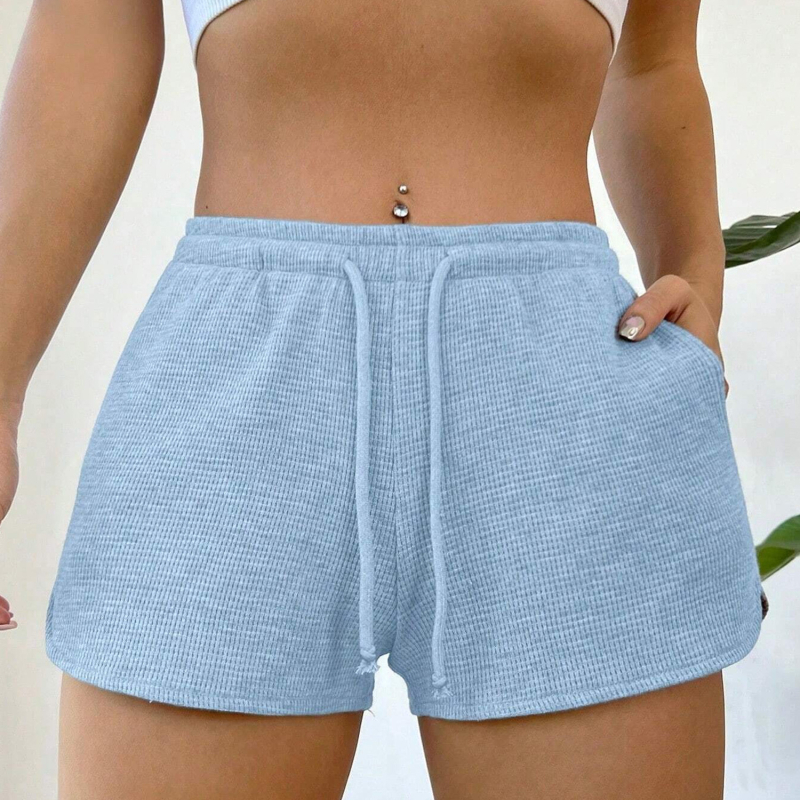 Pantaloni scurți sport de vară din trei părți, cu talie elastică și șnur, despicați lateral, confortabili și casual