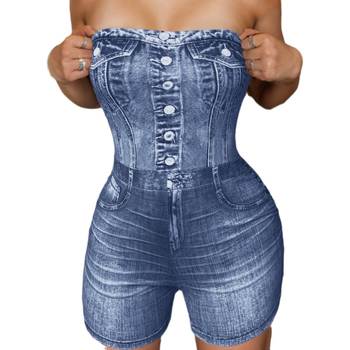 Γυναικεία τζιν ολόσωμη φόρμα Amazon από την Amazon, σε διασυνοριακό επίπεδο, από την Ευρώπη και την Αμερική, AliExpress, νέα μόδα, χωρίς τιράντες, στενή εφαρμογή, ελαστικό σορτς