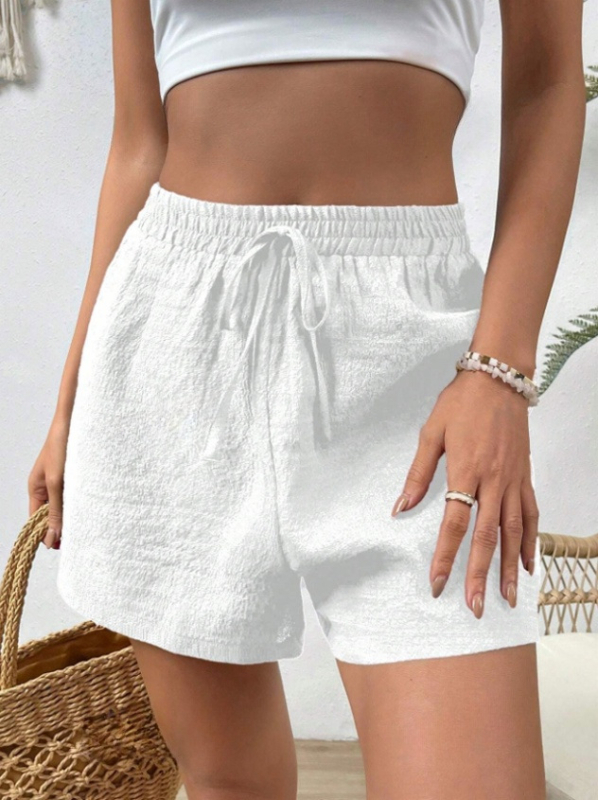 2025 Export transfrontalier european și american Temu Amazon Teg Tok Pantaloni scurți eleganți texturați din bumbac și in, cu talie înnodată
