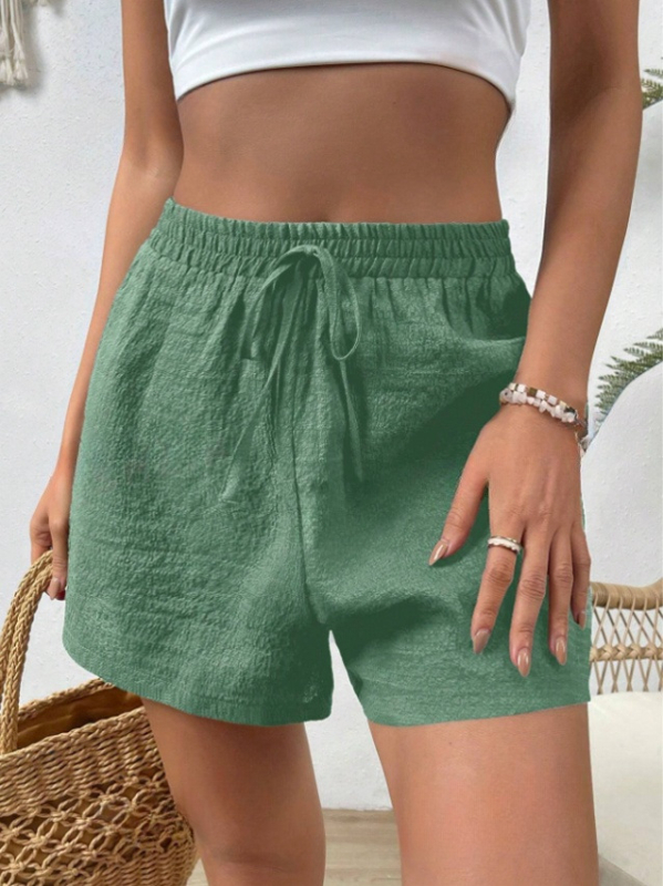 2025 Export transfrontalier european și american Temu Amazon Teg Tok Pantaloni scurți eleganți texturați din bumbac și in, cu talie înnodată