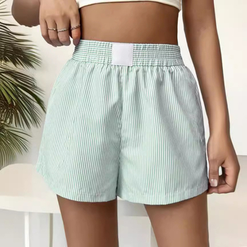 Трансгранични европейски и американски нови дамски летни модни ежедневни раирани шорти за жени през 2024 г.